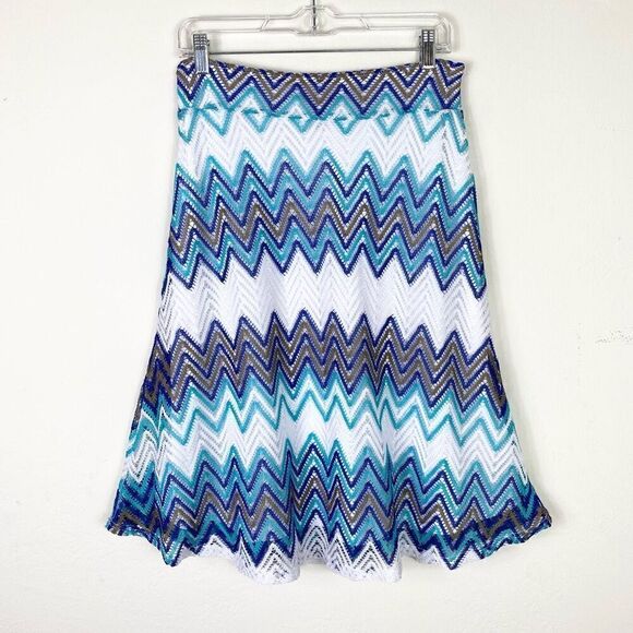 Vintage y2k Zac & Rachel Blue & White Chevron Zigzag Mermaidcore Midi Skirt Sz S - Picture 2 of 6